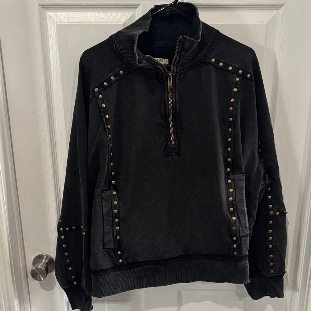 We the Free Studded Black Half-Zip Pullover